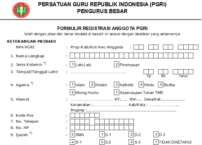 Pendaftaran PGRI Bojonggede - Persatuan Guru Republik Indonesia Cabang Bojonggede